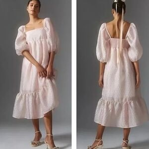 Anthropologie Textured Puff-Sleeve Dress Size XS